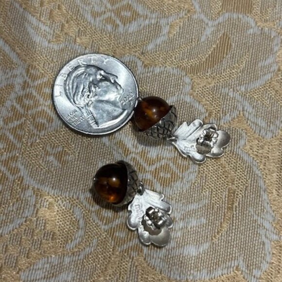 MFA Museum of Fine Arts 925 Silver Leaf Amber Acorn EARRINGS - Picture 6 of 8